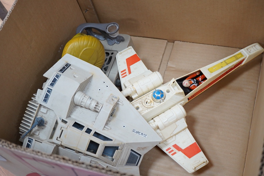 Collection of 1970s/80s Star Wars figures and vehicles including; thirty-one figures, a Speeder Bike, a Tauntaun, a Jabba the Hutt playset, a Millennium falcon, an X-wing, an AT-ST, a Rebel Transport, a Land Speeder, an